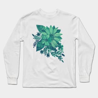 Teal watercolor sunflower Long Sleeve T-Shirt